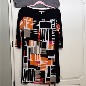 Banana Republic Black Dress with Geometric Multicolor Print